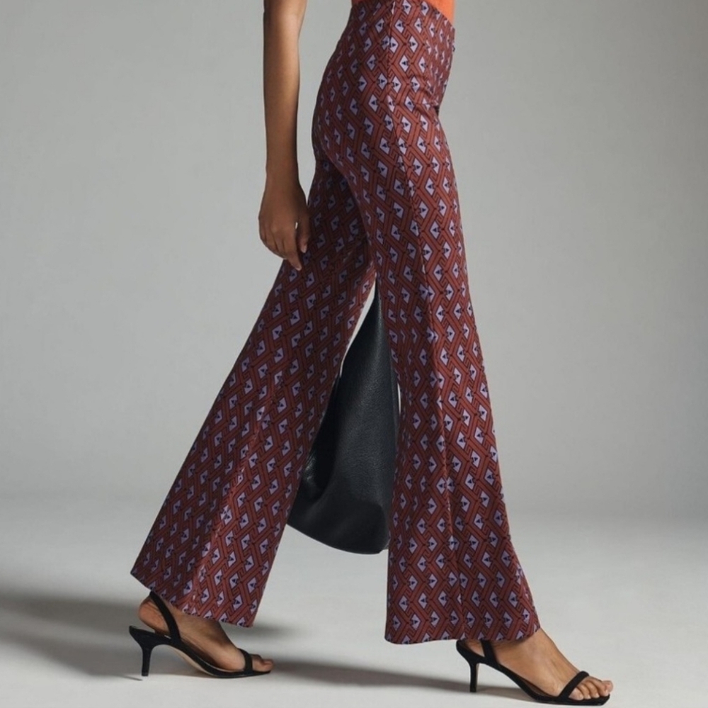 Anthropologie The Joni  High-Rise Flare Pants in Brown and Lavender Size XS